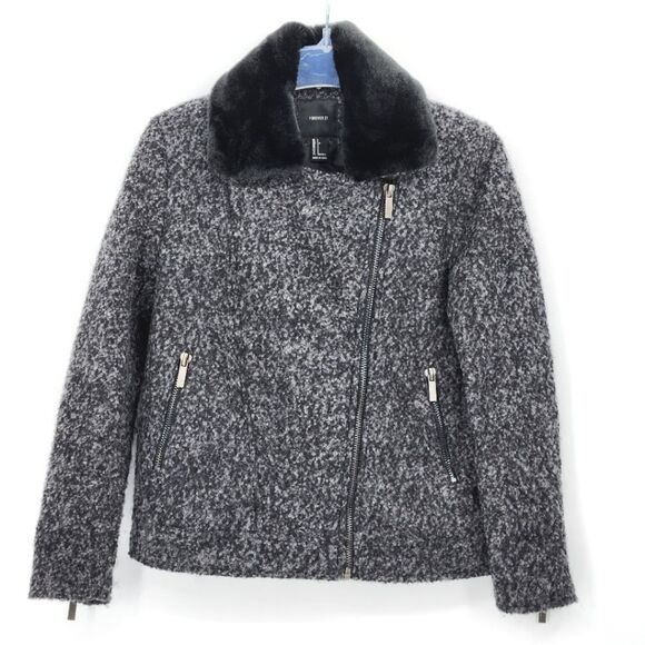Forever 21 Heavy Moto Jacket Womens Size Small Faux Fur Wool Blend Biker Baddie - Picture 1 of 7